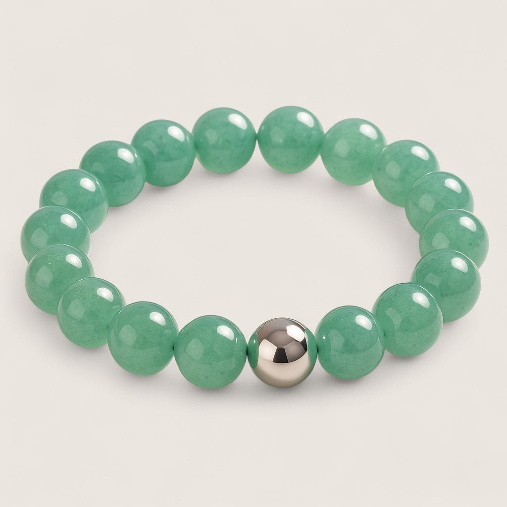 Verdant Fortune – Aventurine Stone Bracelet-Verdant Fortune Aventurine Stretch Bracelet —a modern talisman of luck and prosperity. Natural green beads with steel accent. Multiple sizes, polished or matte.