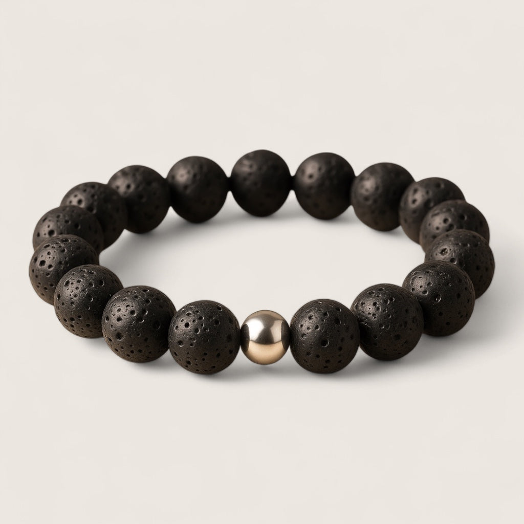 Emberstone – Lava Rock Bracelet-Emberstone Lava Rock Bracelet — crafted from natural volcanic stone, symbolizing strength and calm. Features rugged lava beads and a polished steel accent.