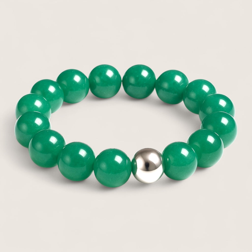 Verdant Fortune – Aventurine Stone Bracelet-Verdant Fortune Aventurine Stretch Bracelet —a modern talisman of luck and prosperity. Natural green beads with steel accent. Multiple sizes, polished or matte.