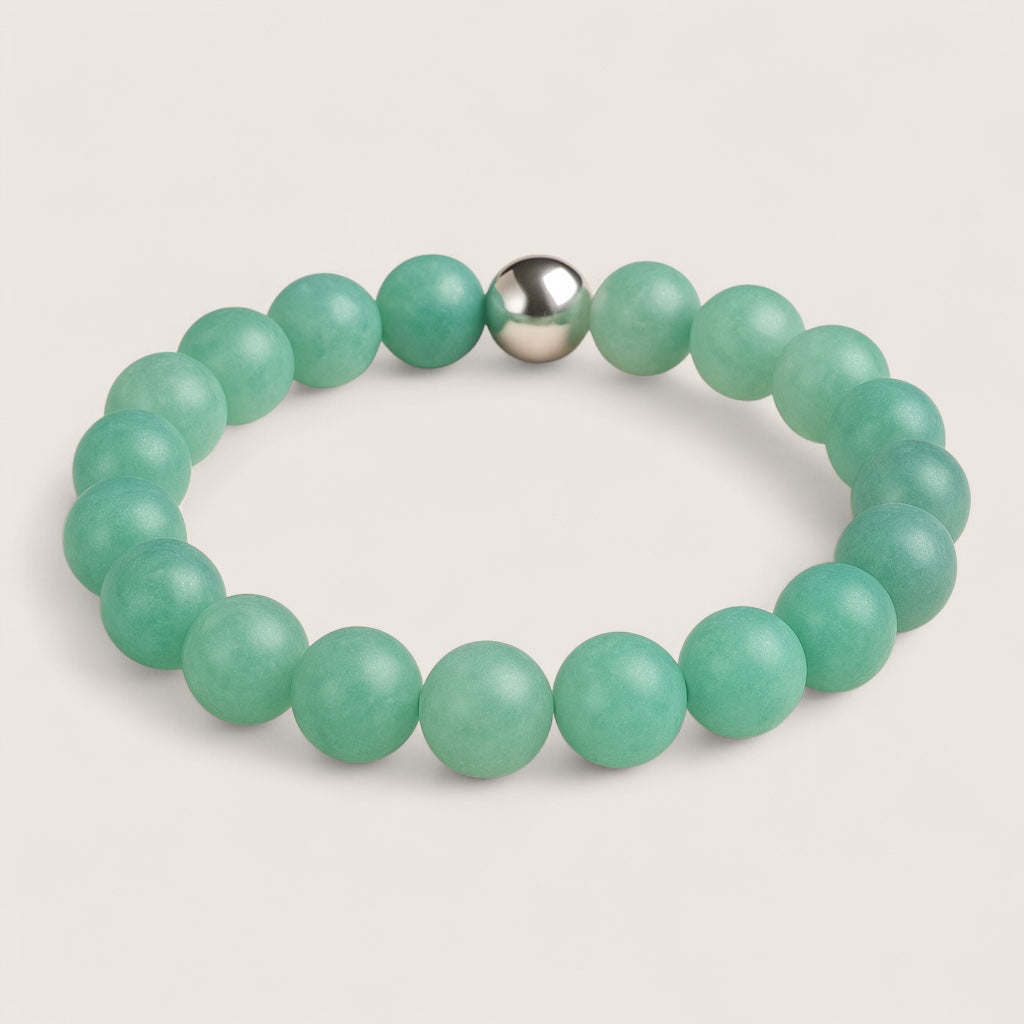 Verdant Fortune – Aventurine Stone Bracelet-Verdant Fortune Aventurine Stretch Bracelet —a modern talisman of luck and prosperity. Natural green beads with steel accent. Multiple sizes, polished or matte.
