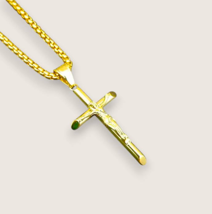 The Saviour – Steel Crucifix Necklace-Forge a bold statement of devotion with the Saviour Crucifix. Polished steel or gold-plated pendant with detailed Corpus relief. Timeless & powerful. Shop now.