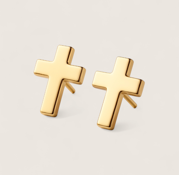 The Pillar – 11 mm Cross Stud Earrings-Add timeless edge with Pillar Cross Studs. Polished steel 11×8.5mm crosses in silver, gold, or black. Minimalist, corrosion-resistant style. Shop now.