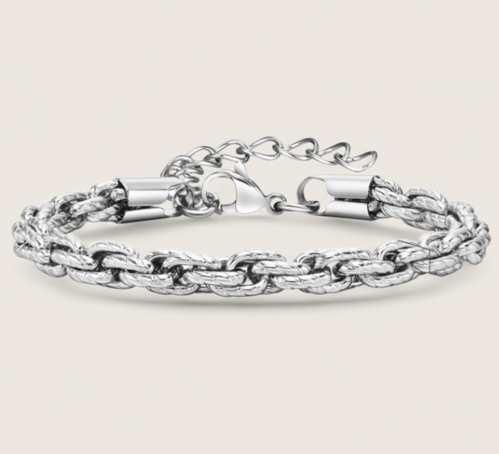 The Vanguard – 6 mm Cuban Rope Bracelet-Forge your path with the Vanguard Rope Chain. 6mm twisted steel in shiny silver or oxidized finish. Rugged texture meets refined polish. Shop now.
