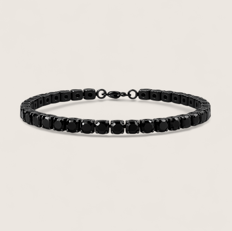 Night Surge Tennis Bracelet-Strike a bold chord with the Blackout Tennis Bracelet. Black-plated steel and deep black CZ stones radiate dark, electrifying intensity. Shop now.