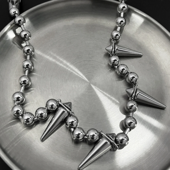 Surge Spike Necklace-Weaponize your style with the Surge Spike Necklace. Polished steel spheres and bold spikes deliver unapologetic Voltage energy. Built to stand out.