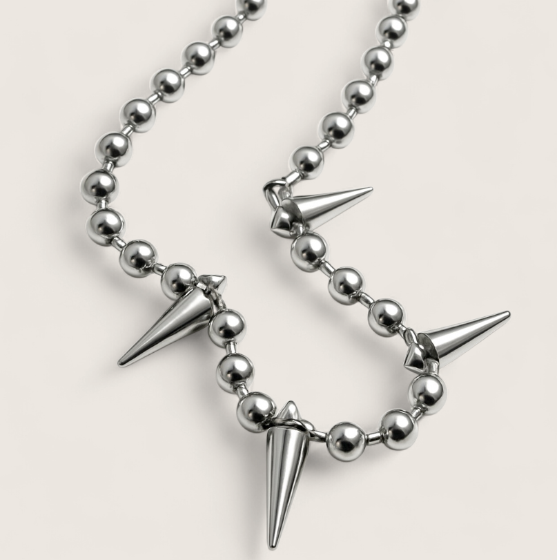 Surge Spike Necklace-Weaponize your style with the Surge Spike Necklace. Polished steel spheres and bold spikes deliver unapologetic Voltage energy. Built to stand out.