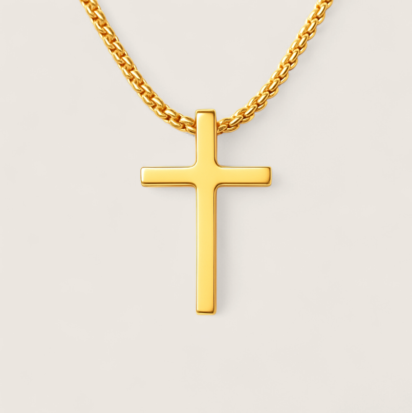 The Forge Cross - Slider Necklace-Minimalist stainless steel cross on box chain. High-polish steel or matte black finish. Built for daily wear with bold, modern style. Shop now.