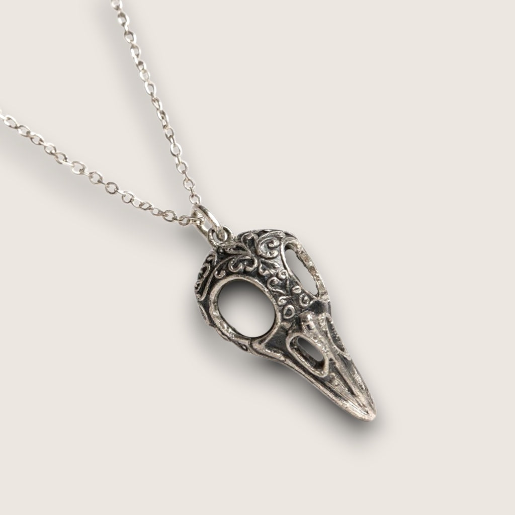 The Echoed Flight – Raven Skull Necklace