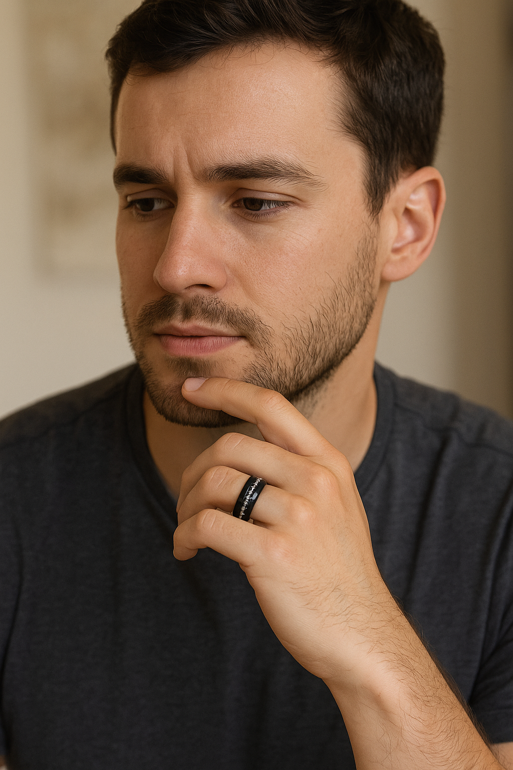 The Aurora – 8 mm Offset Meteorite Tungsten Ring-Harness cosmic power with the Aurora Band. 8mm tungsten ring with genuine Muonionalusta meteorite inlay—ancient material, modern edge. Shop now.