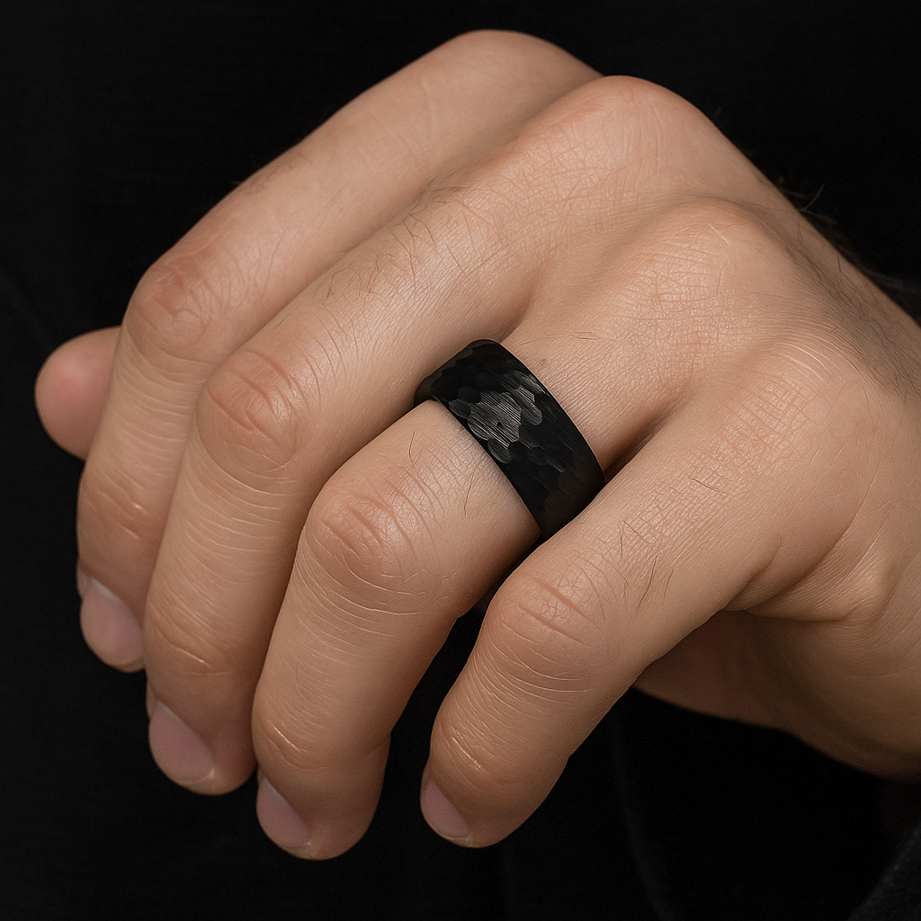 The Obsidian Edge – Diamond-Cut Tungsten Ring