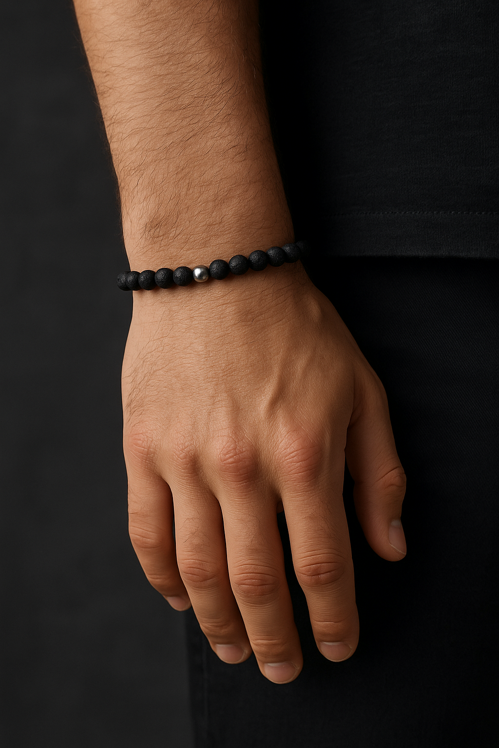 Emberstone – Lava Rock Bracelet-Emberstone Lava Rock Bracelet — crafted from natural volcanic stone, symbolizing strength and calm. Features rugged lava beads and a polished steel accent.