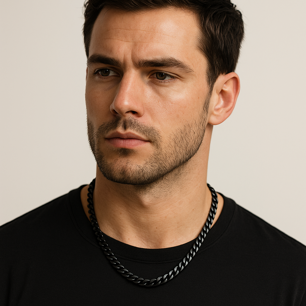 The Citadel – Curb Chain Necklace-Forge presence with the Citadel Curb Chain. Rugged yet refined steel links in black, silver, or gold. Available in 3mm to 9mm widths. Shop now.