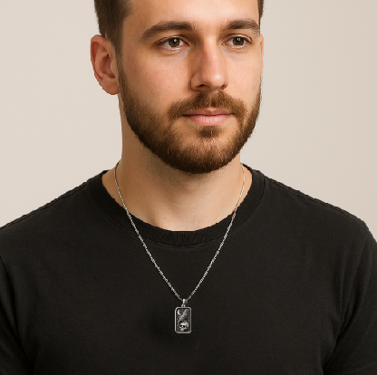 Transform and Live Necklace-Embrace transformation with this symbolic talisman—raven, skull, and crescent moon in bold relief. Part of Anvil&Ore’s limited Talisman Collection.