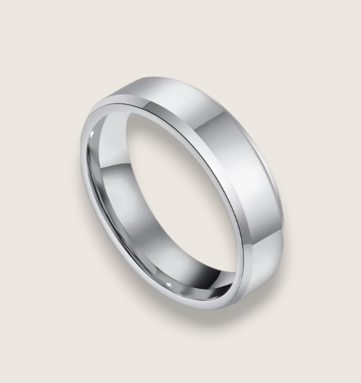 The Radiant Bevel – Polished Flat Tungsten Ring-Forge sleek minimalism with the Radiant Bevel. Polished tungsten band with beveled edges and comfort fit. Bold, enduring style for every day. Shop now.