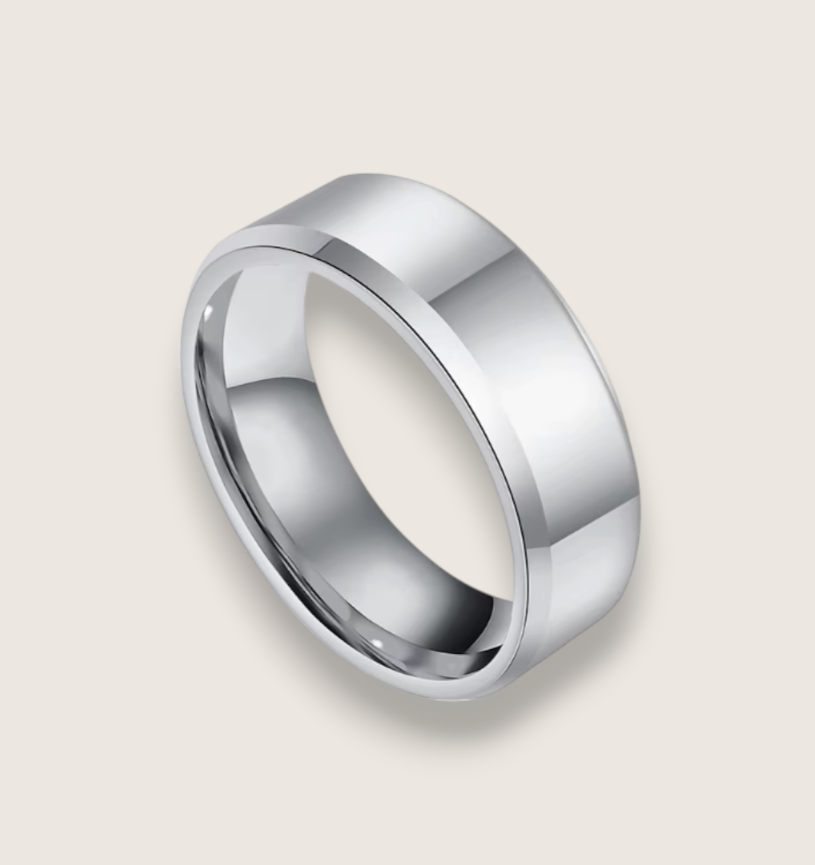 The Radiant Bevel – Polished Flat Tungsten Ring-Forge sleek minimalism with the Radiant Bevel. Polished tungsten band with beveled edges and comfort fit. Bold, enduring style for every day. Shop now.