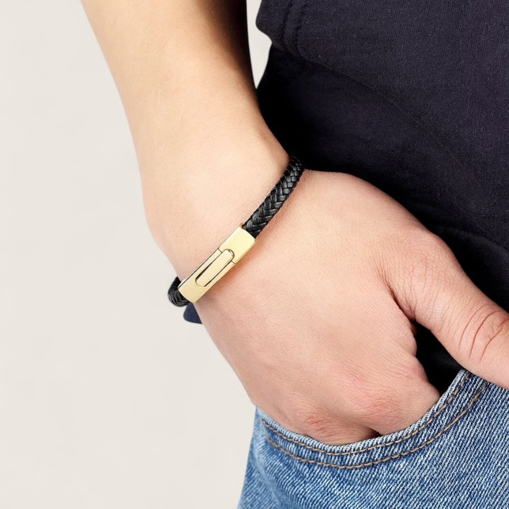 The Sleekline – Premium Leather & Steel Bracelet-Elevate your style with the Sleekline Bracelet — premium braided leather and precision steel clasp combine durability with minimalist sophistication. Shop now.