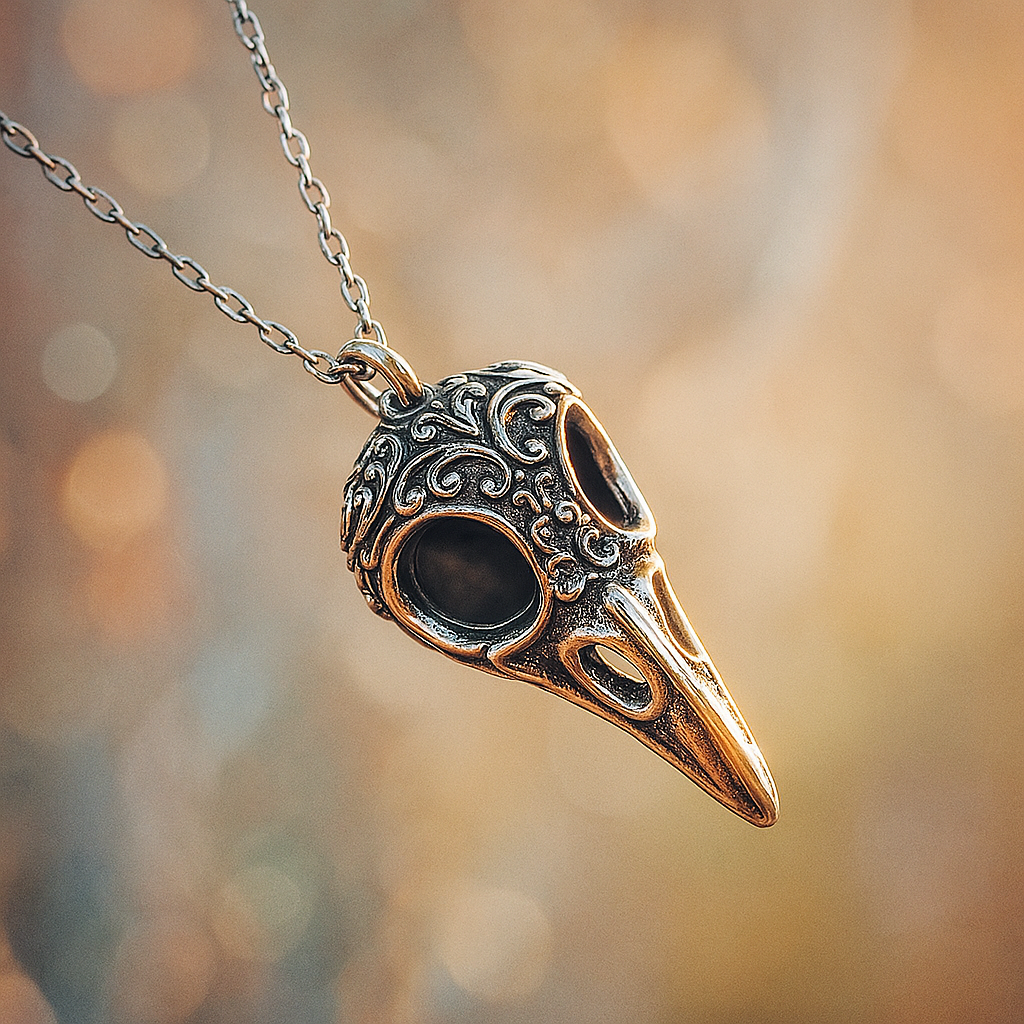 The Echoed Flight – Raven Skull Necklace