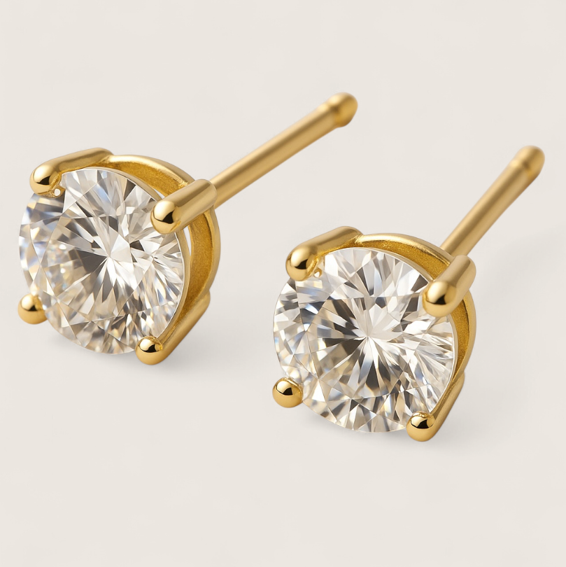 Glacial Ice CZ Studs – Round Earrings-Channel arctic brilliance with CZ studs in rhodium or 14K gold-plated sterling silver. Cool or warm shine to suit your style. Shop now.
