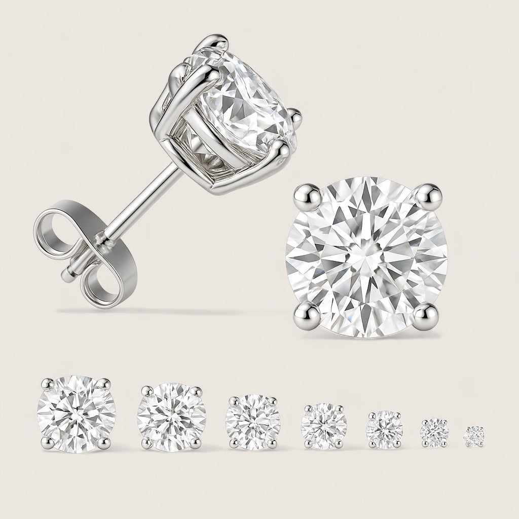 Glacial Ice CZ Studs – Round Earrings-Channel arctic brilliance with CZ studs in rhodium or 14K gold-plated sterling silver. Cool or warm shine to suit your style. Shop now.