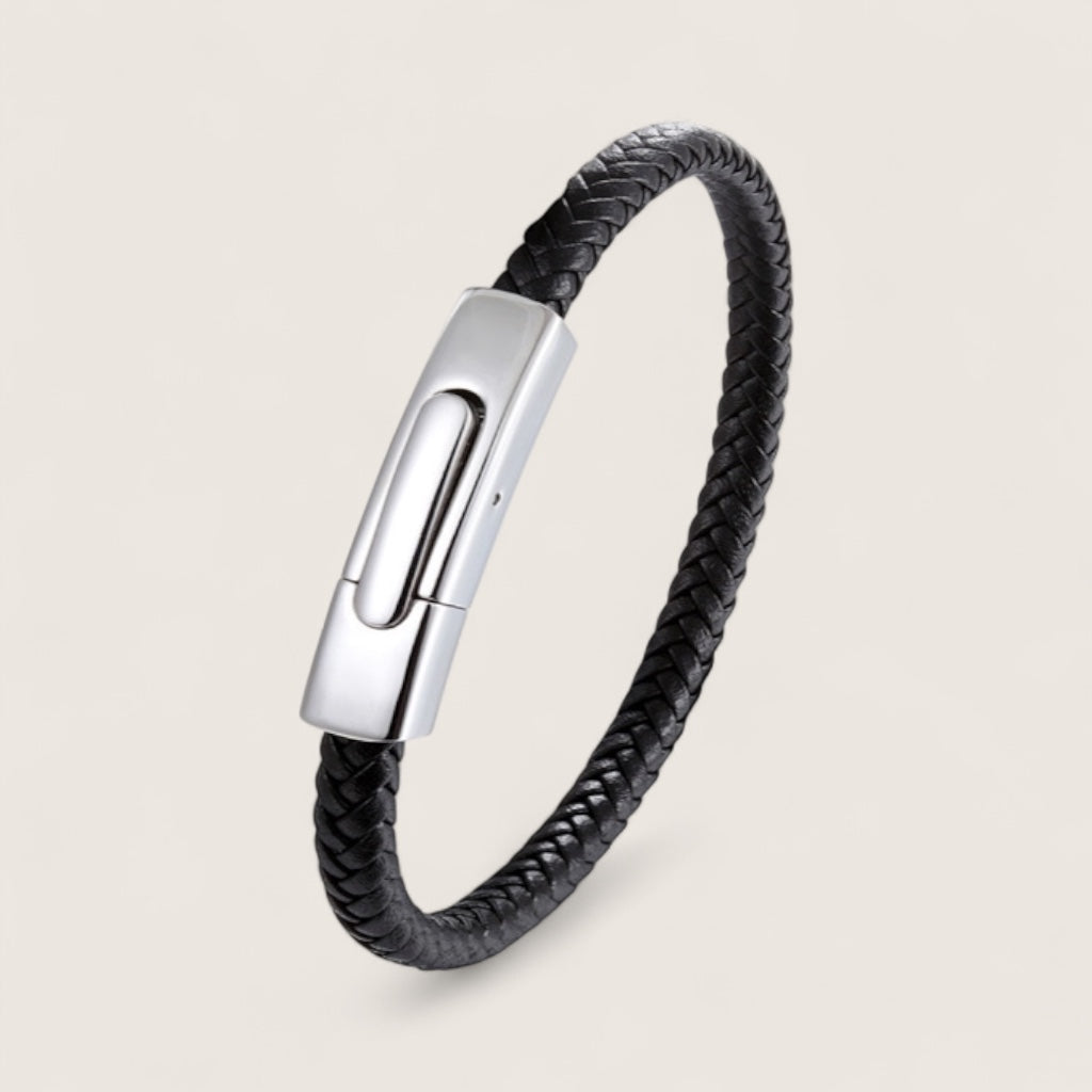 The Sleekline – Premium Leather & Steel Bracelet-Elevate your style with the Sleekline Bracelet — premium braided leather and precision steel clasp combine durability with minimalist sophistication. Shop now.