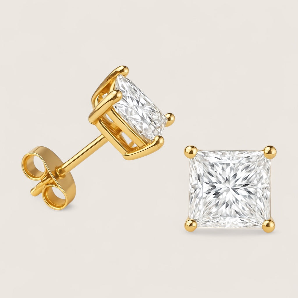 Glacial Ice CZ Studs – Square Earrings-Square-cut CZ studs in rhodium or 14K gold-plated sterling silver. Crisp, bold shine in sizes from 2 mm to 10 mm. Shop your perfect pair today.