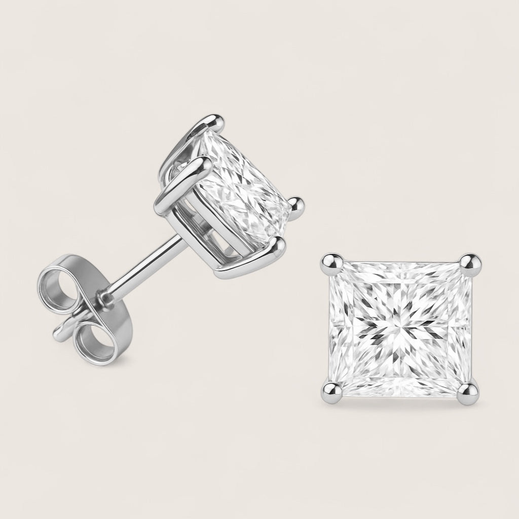 Glacial Ice CZ Studs – Square Earrings-Square-cut CZ studs in rhodium or 14K gold-plated sterling silver. Crisp, bold shine in sizes from 2 mm to 10 mm. Shop your perfect pair today.