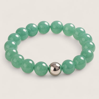 Verdant Fortune – Aventurine Stone Bracelet-Verdant Fortune Aventurine Stretch Bracelet —a modern talisman of luck and prosperity. Natural green beads with steel accent. Multiple sizes, polished or matte.