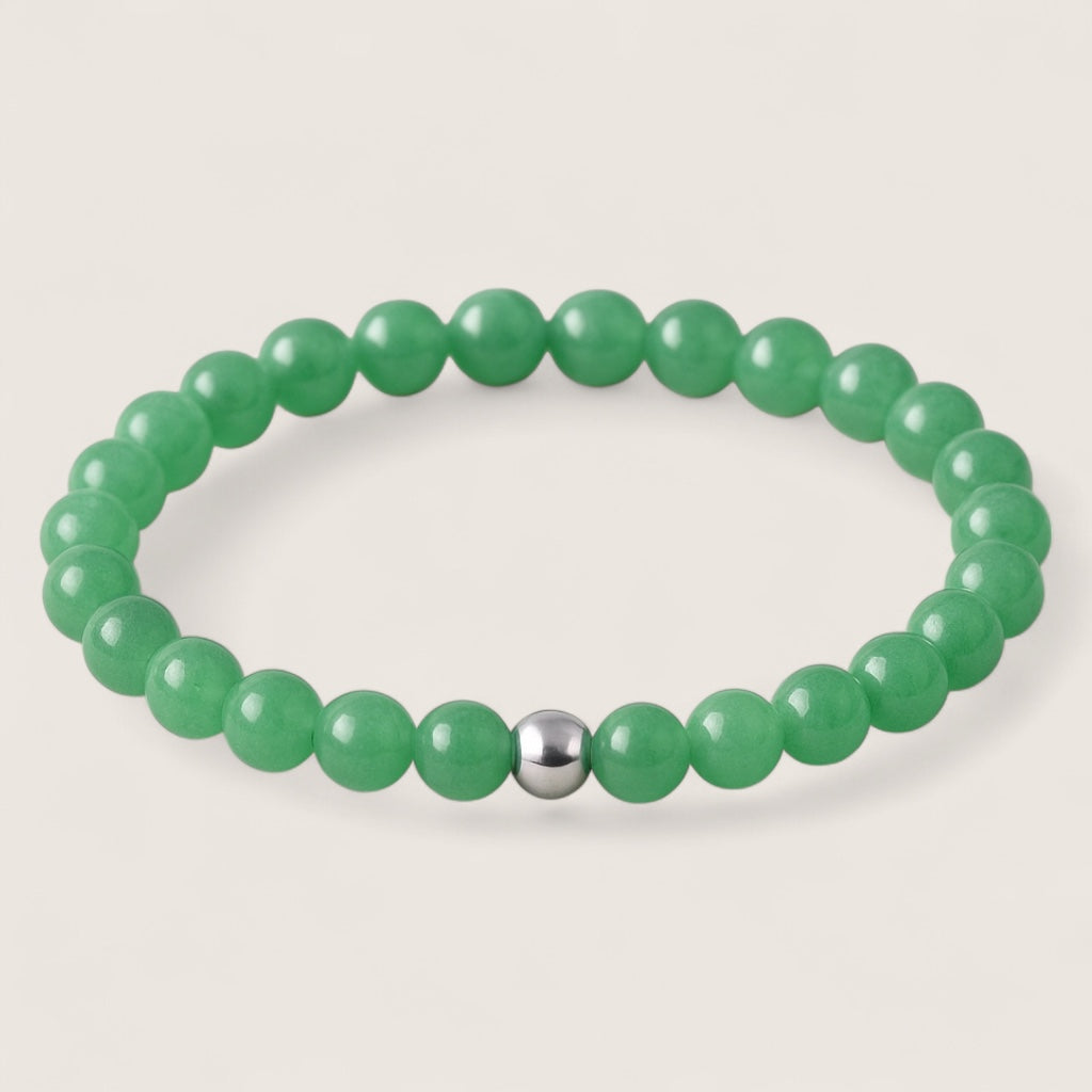 Verdant Fortune – Aventurine Stone Bracelet-Verdant Fortune Aventurine Stretch Bracelet —a modern talisman of luck and prosperity. Natural green beads with steel accent. Multiple sizes, polished or matte.