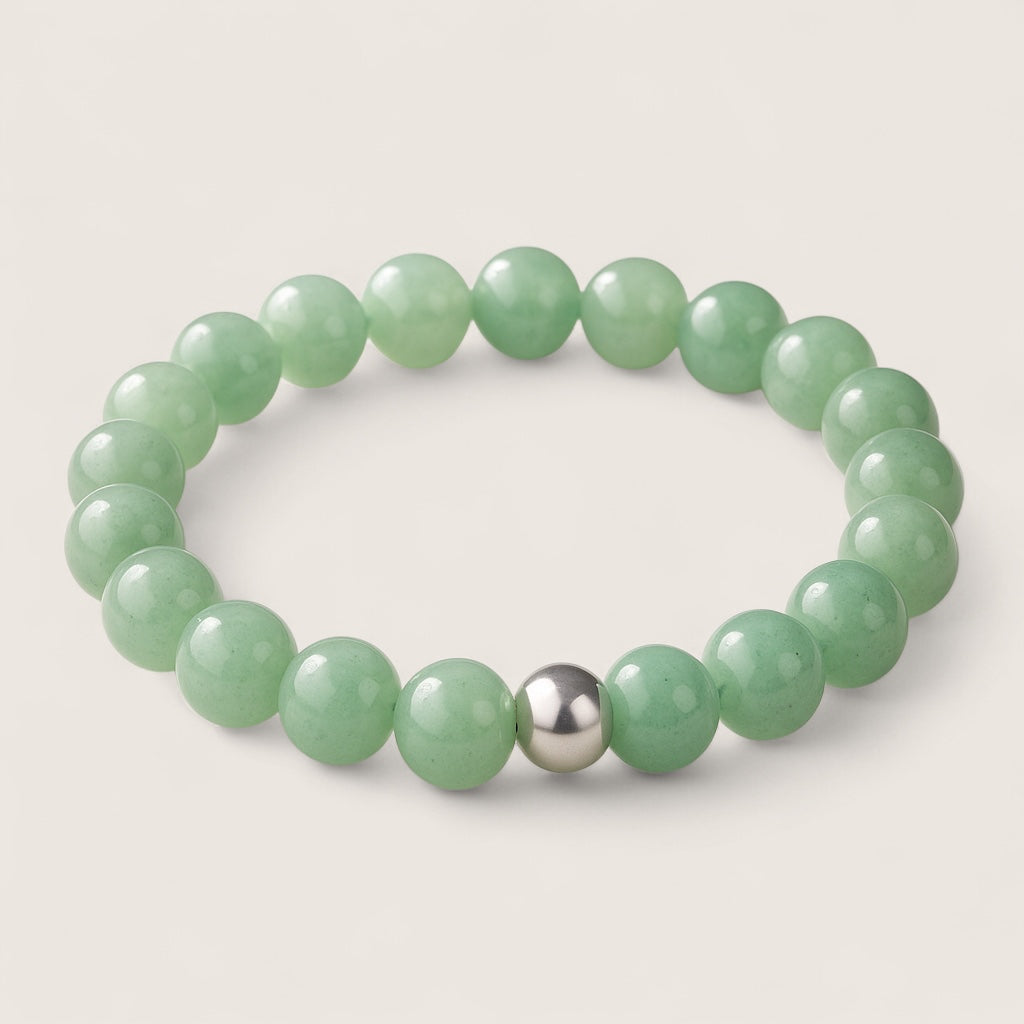 Verdant Fortune – Aventurine Stone Bracelet-Verdant Fortune Aventurine Stretch Bracelet —a modern talisman of luck and prosperity. Natural green beads with steel accent. Multiple sizes, polished or matte.