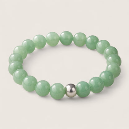 Verdant Fortune – Aventurine Stone Bracelet-Verdant Fortune Aventurine Stretch Bracelet —a modern talisman of luck and prosperity. Natural green beads with steel accent. Multiple sizes, polished or matte.