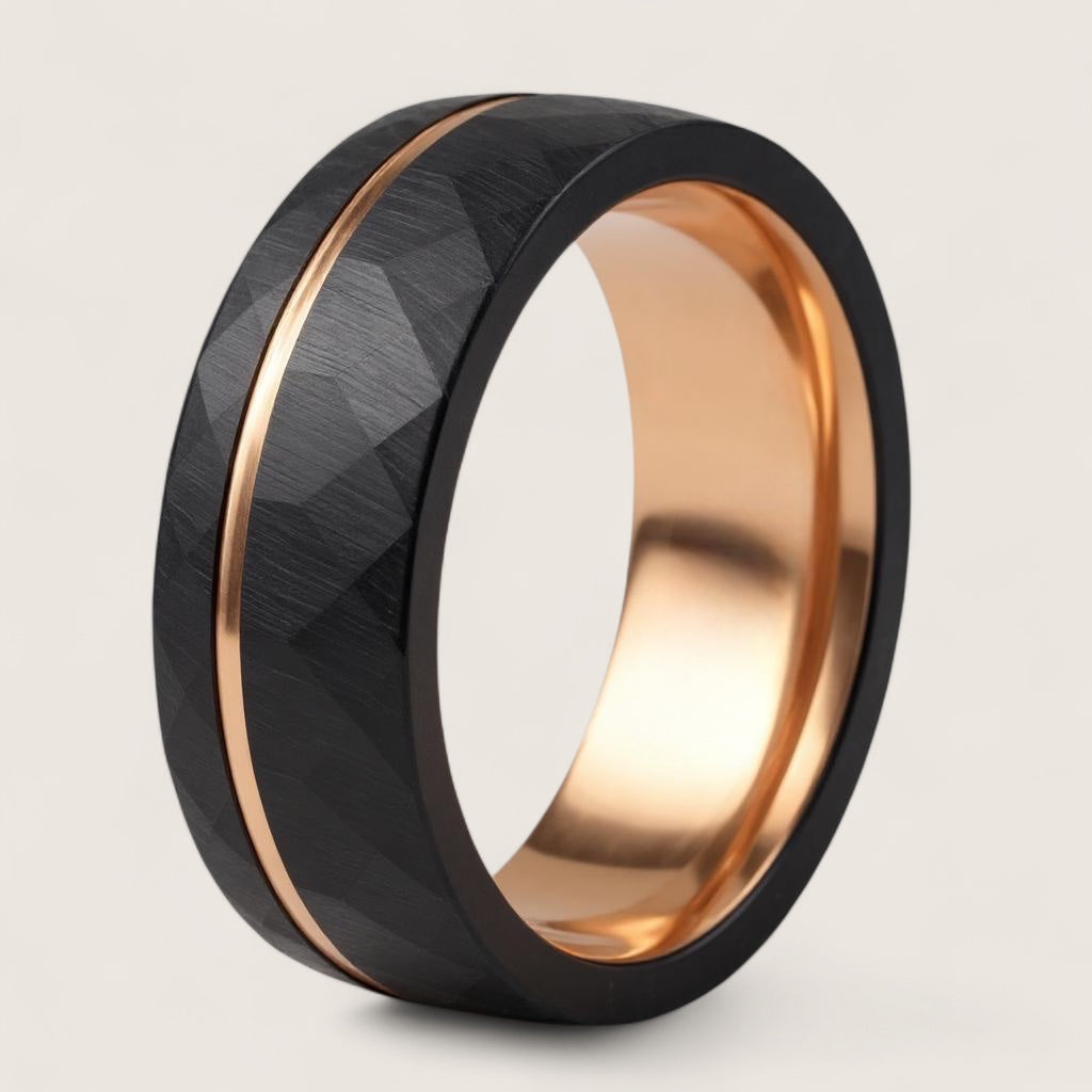 The Ember Line – Black & Rose Gold Tungsten Ring