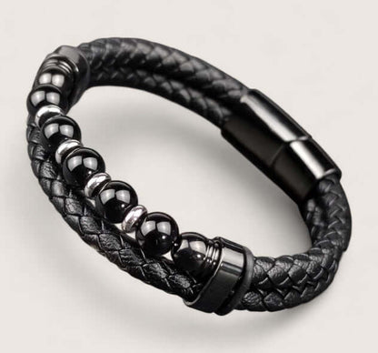 Pathfinder Leather & Stone Bracelet-Forge your path with the Pathfinder Bracelet — rugged stone beads, braided leather, and a secure steel clasp. Bold colorways and sizes to suit your style.