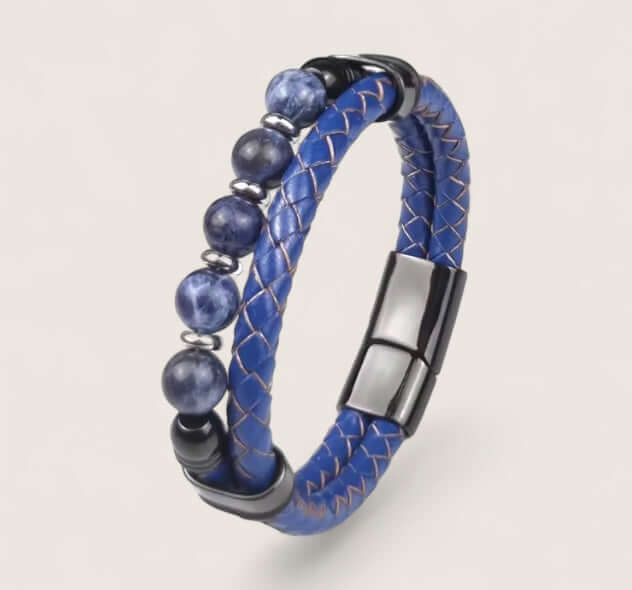Pathfinder Leather & Stone Bracelet-Forge your path with the Pathfinder Bracelet — rugged stone beads, braided leather, and a secure steel clasp. Bold colorways and sizes to suit your style.
