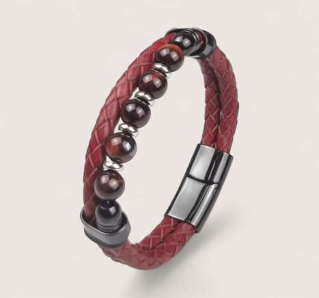 Pathfinder Leather & Stone Bracelet-Forge your path with the Pathfinder Bracelet — rugged stone beads, braided leather, and a secure steel clasp. Bold colorways and sizes to suit your style.