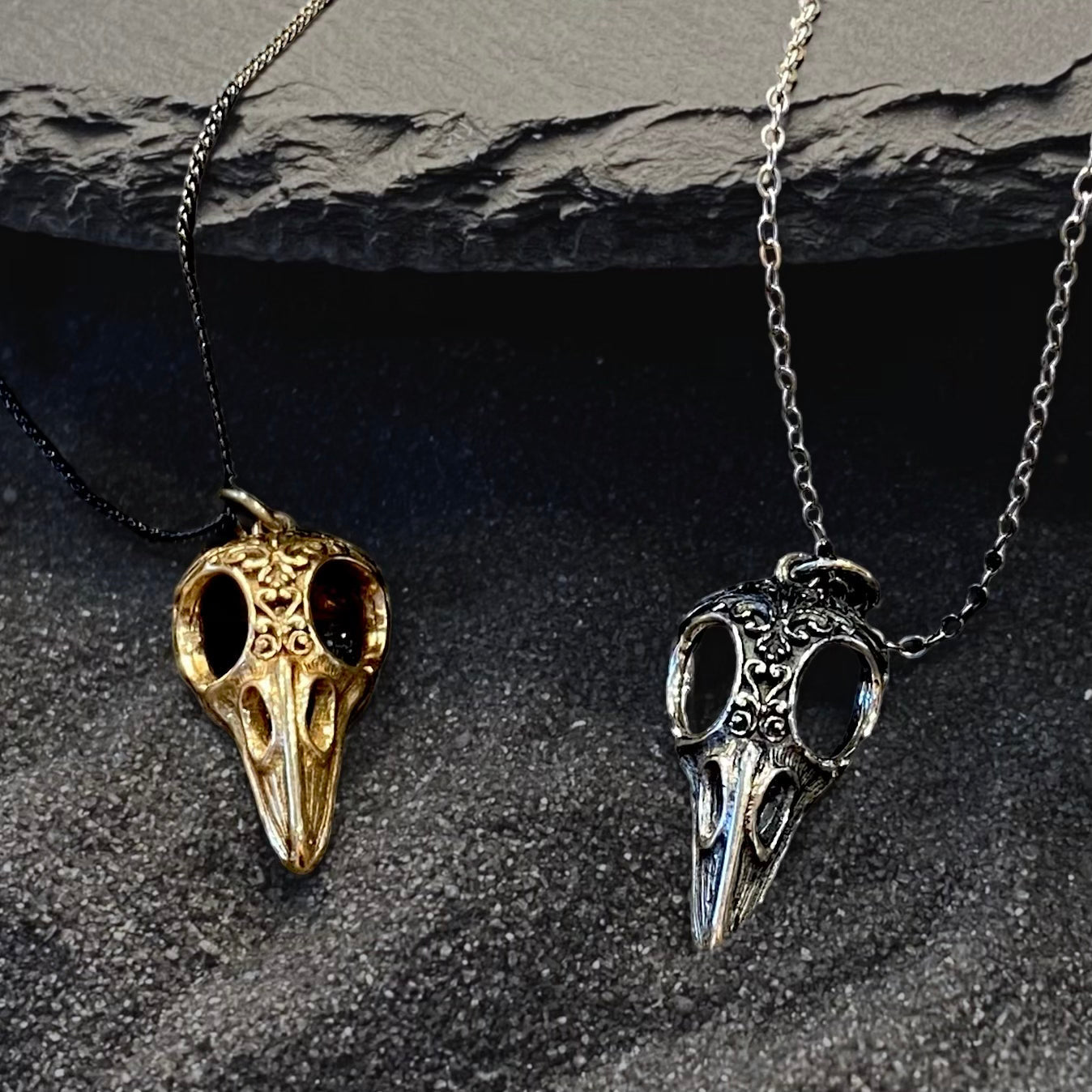 The Echoed Flight – Raven Skull Necklace