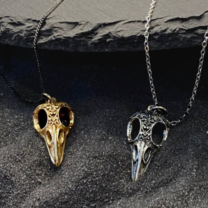 The Echoed Flight – Raven Skull Necklace