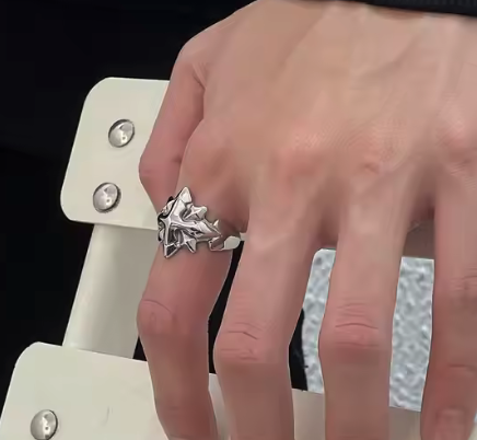 Starbreaker Ring - Statement Star Steel Ring-Channel raw cosmic energy with the Starbreaker Ring. Polished steel, jagged, fragmented design—bold symbol of power and conquest. Shop now.