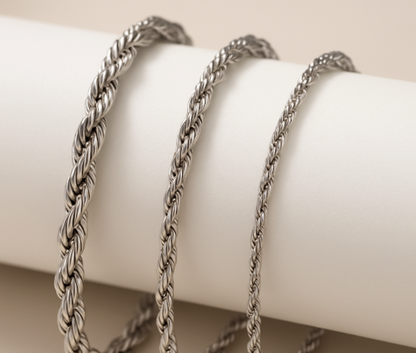 The Iron Twist Rope Bracelet-Forge your look with the Iron Twist Chain. Polished or gold-plated steel in bold 4mm or slim 2mm width. Sleek industrial style with extender. Shop now.