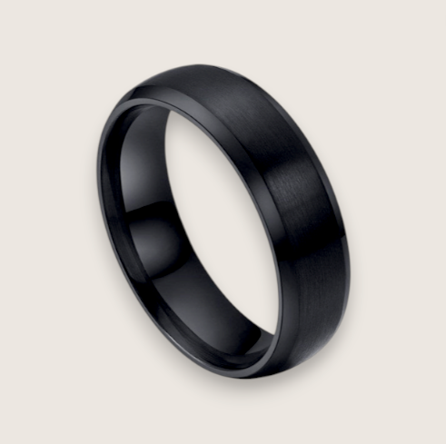 The Apex – 6 mm Brushed Beveled Steel Ring-Elevate your style with the Apex Band. 6mm steel ring with brushed matte center and polished beveled edges. Comfort fit for modern edge. Shop now.