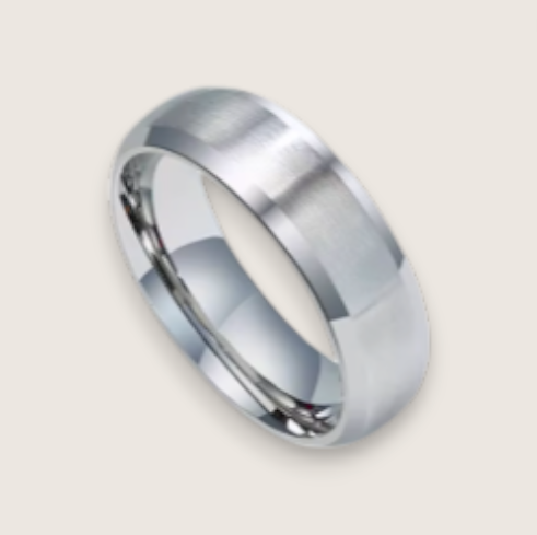 The Apex – 6 mm Brushed Beveled Steel Ring-Elevate your style with the Apex Band. 6mm steel ring with brushed matte center and polished beveled edges. Comfort fit for modern edge. Shop now.