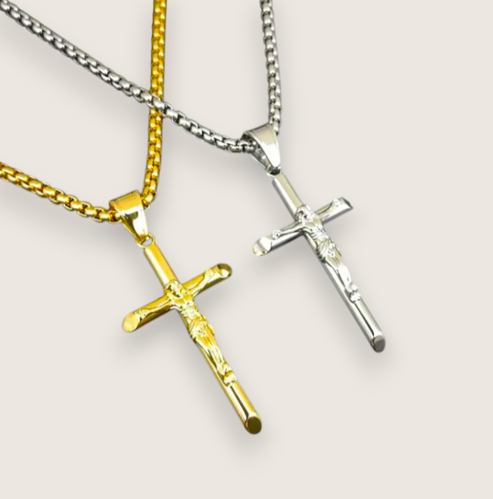 The Saviour – Steel Crucifix Necklace-Forge a bold statement of devotion with the Saviour Crucifix. Polished steel or gold-plated pendant with detailed Corpus relief. Timeless & powerful. Shop now.
