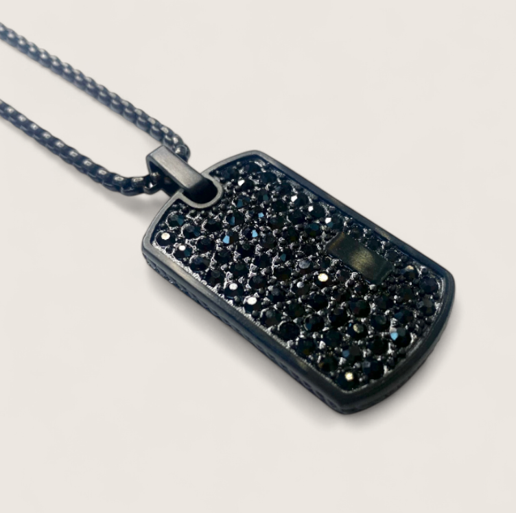 The Glacier Tag – Iced Dog Tag Necklace-Make an entrance with the Glacier Tag Necklace. Bold steel dog tag fully iced with CZ stones on a 24" box chain. Maximum brilliance and style. Shop now.