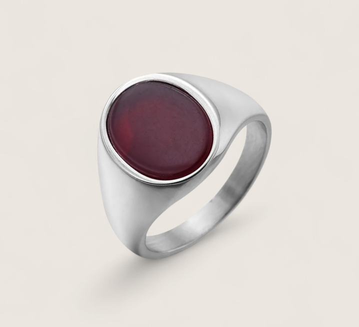 The Zenith – Oval Stone Signet Ring-Reach your peak with the Zenith Signet Ring. Polished steel or 18K gold with a recessed oval stone—Black Agate, White Agate, or Tiger Eye. Shop now.