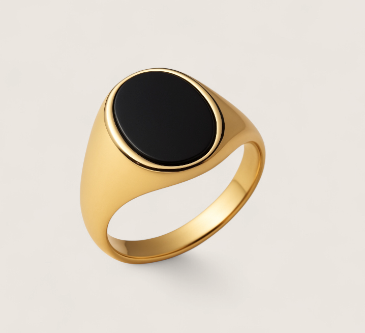 The Zenith – Oval Stone Signet Ring-Reach your peak with the Zenith Signet Ring. Polished steel or 18K gold with a recessed oval stone—Black Agate, White Agate, or Tiger Eye. Shop now.