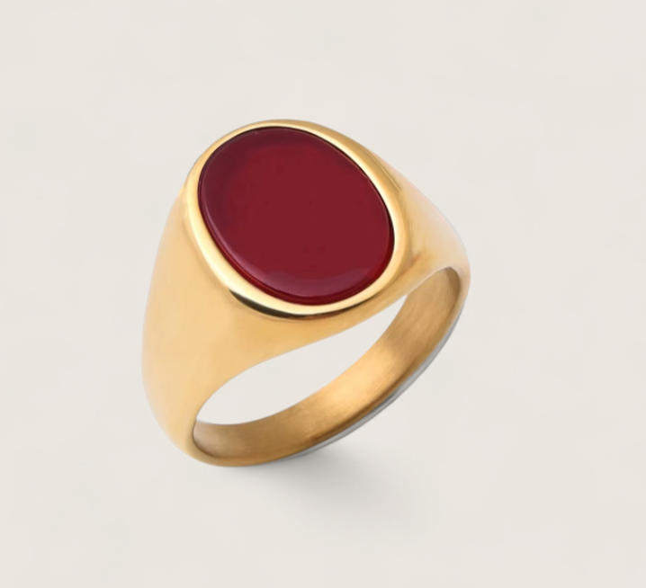 The Zenith – Oval Stone Signet Ring-Reach your peak with the Zenith Signet Ring. Polished steel or 18K gold with a recessed oval stone—Black Agate, White Agate, or Tiger Eye. Shop now.