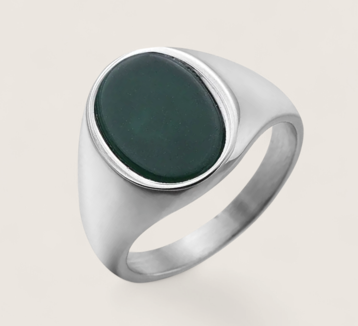 The Zenith – Oval Stone Signet Ring-Reach your peak with the Zenith Signet Ring. Polished steel or 18K gold with a recessed oval stone—Black Agate, White Agate, or Tiger Eye. Shop now.
