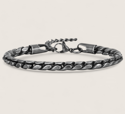 The Anvil Link – 4.6 mm Oxidized Steel Curb Bracelet-Channel forge strength with the Anvil Link Bracelet. 4.6mm oxidized steel curb links in an ancient silver finish. Rugged yet refined. Shop now.