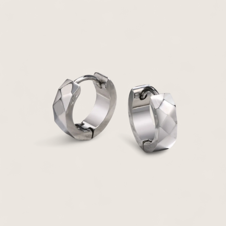 Tidebreaker Hoops - 12.5mm Facetted Hoop-Dive into style with Tidebreaker Hoops. Faceted 12.5mm steel huggies resist saltwater corrosion—bold, wave-inspired shine built for adventure. Shop now.