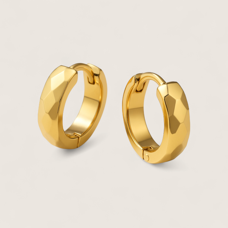 Tidebreaker Hoops - 12.5mm Facetted Hoop-Dive into style with Tidebreaker Hoops. Faceted 12.5mm steel huggies resist saltwater corrosion—bold, wave-inspired shine built for adventure. Shop now.