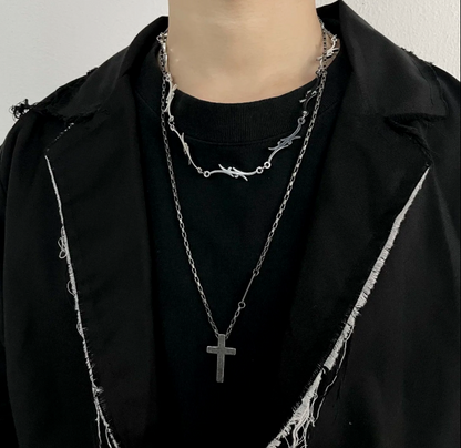 The Crucible Cross Necklace-Temper your look with the Crucible Cross Necklace. Black titanium-plated steel cross on bold 28" box chain. Industrial elegance with Voltage edge. Shop now.